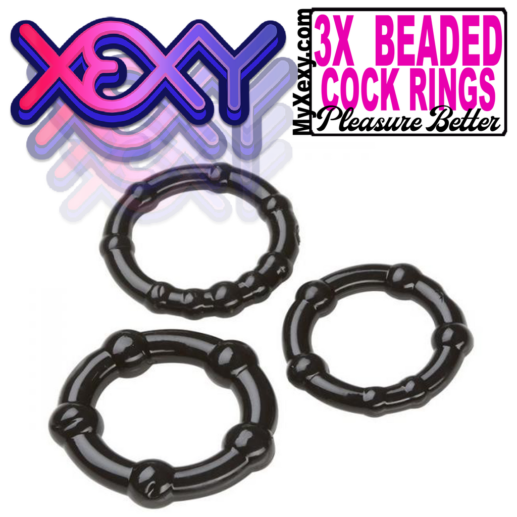 Premium Stamina Beaded Black Cock Rings